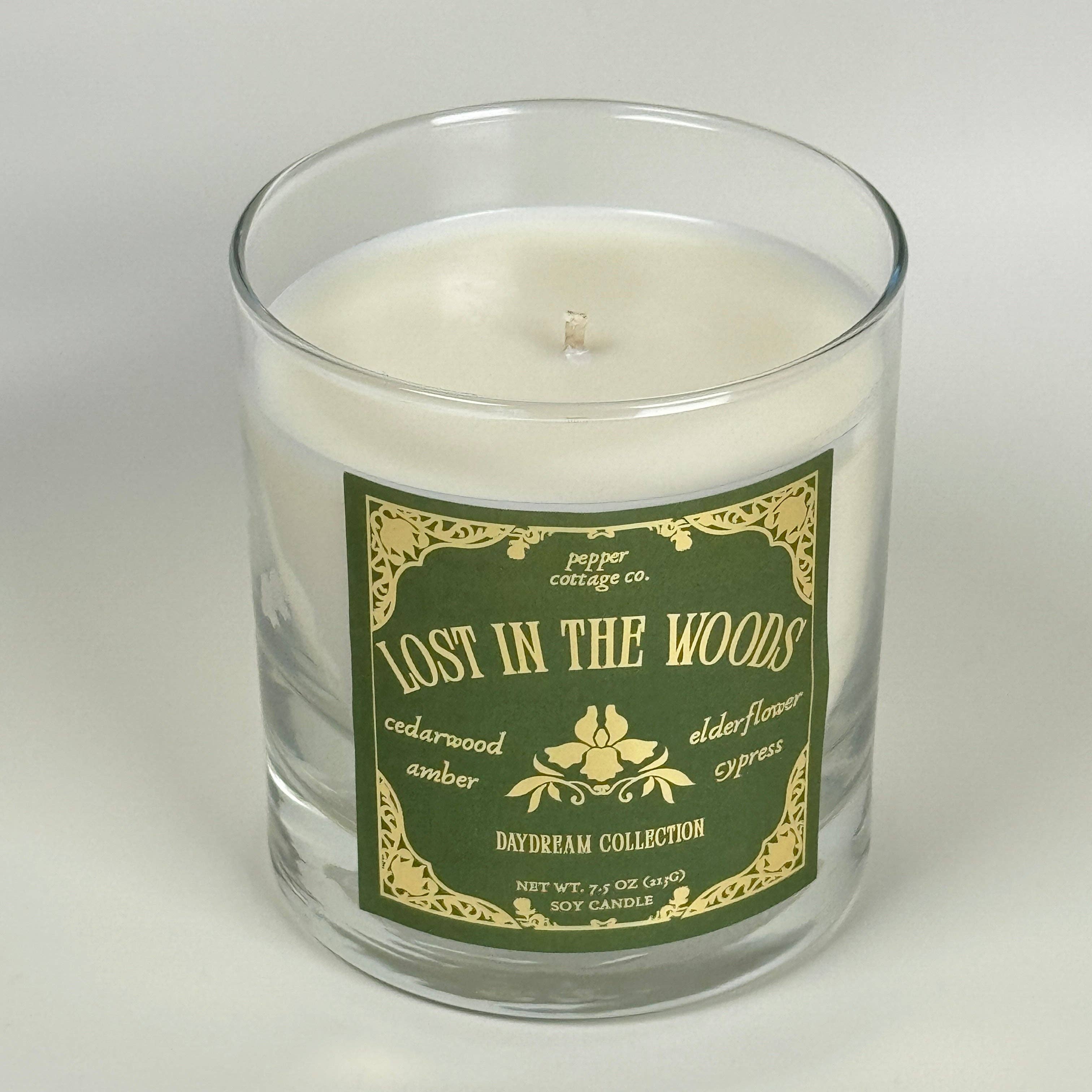 Lost in the Woods 7.5 oz Candle Jar | Cypress, Cedarwood, Elderflower, Amber | Daydream Collection Spring Floral Candle
