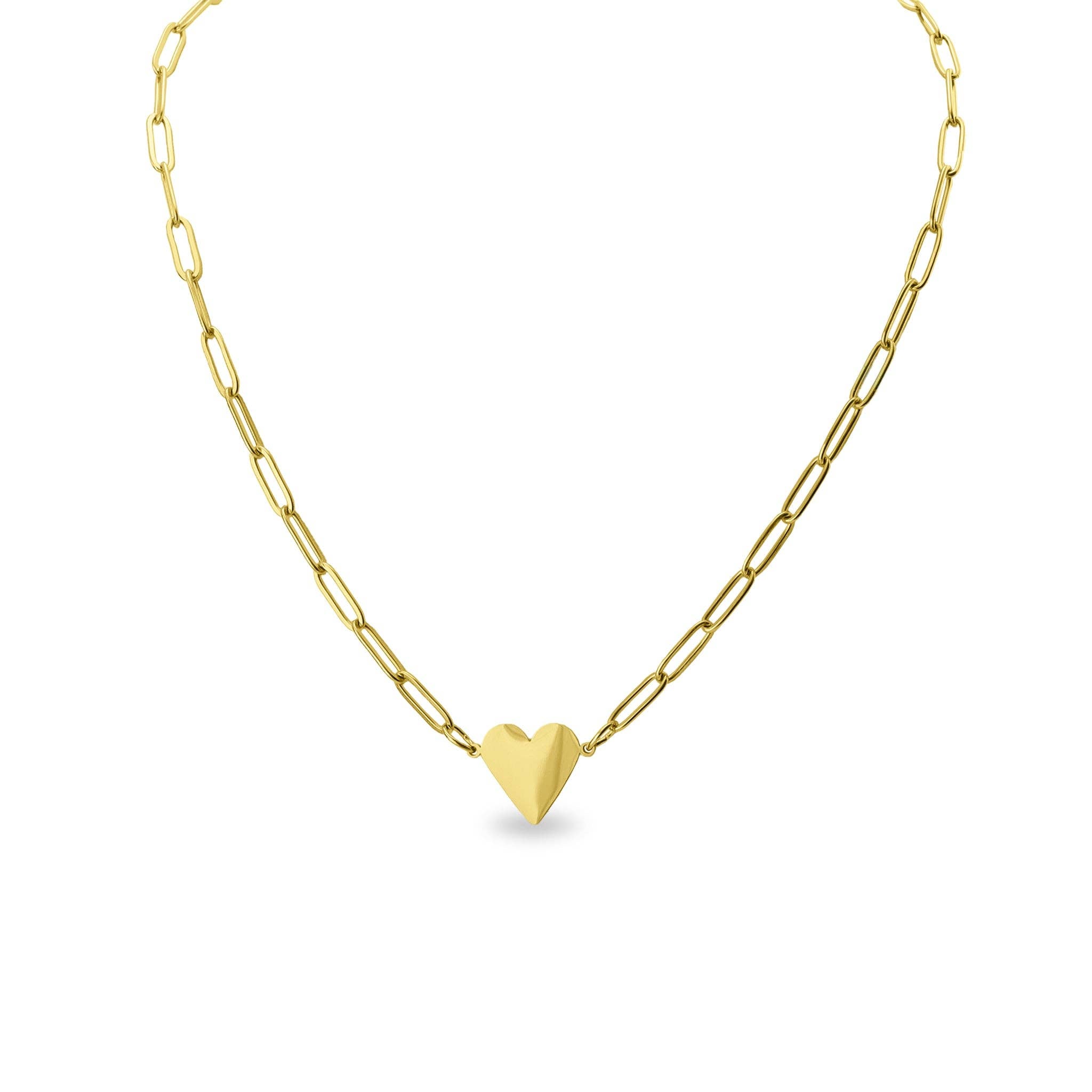 Stainless Steel Gold Heart Paperclip Necklace