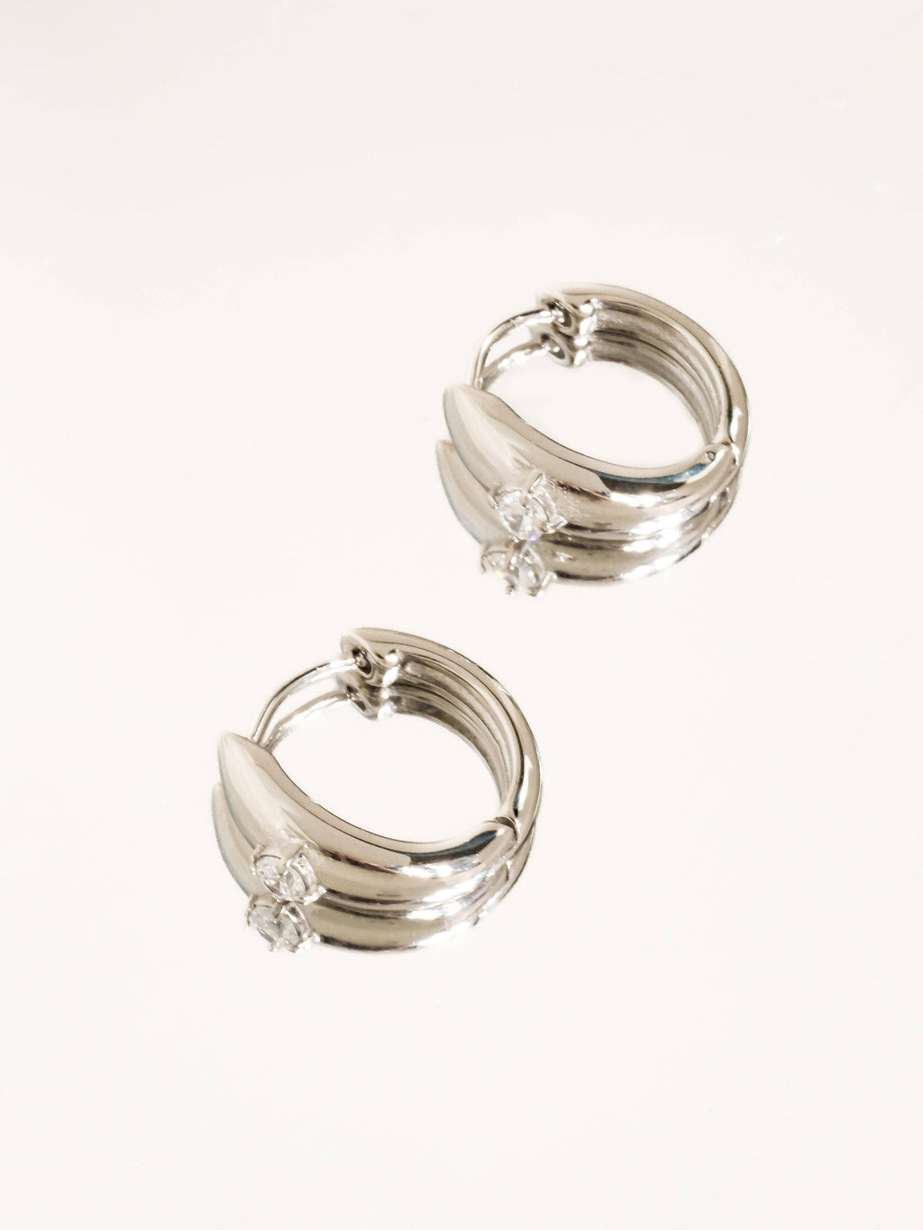 Dazzleon Silver CZ Solitaire  Hoop Earrings
