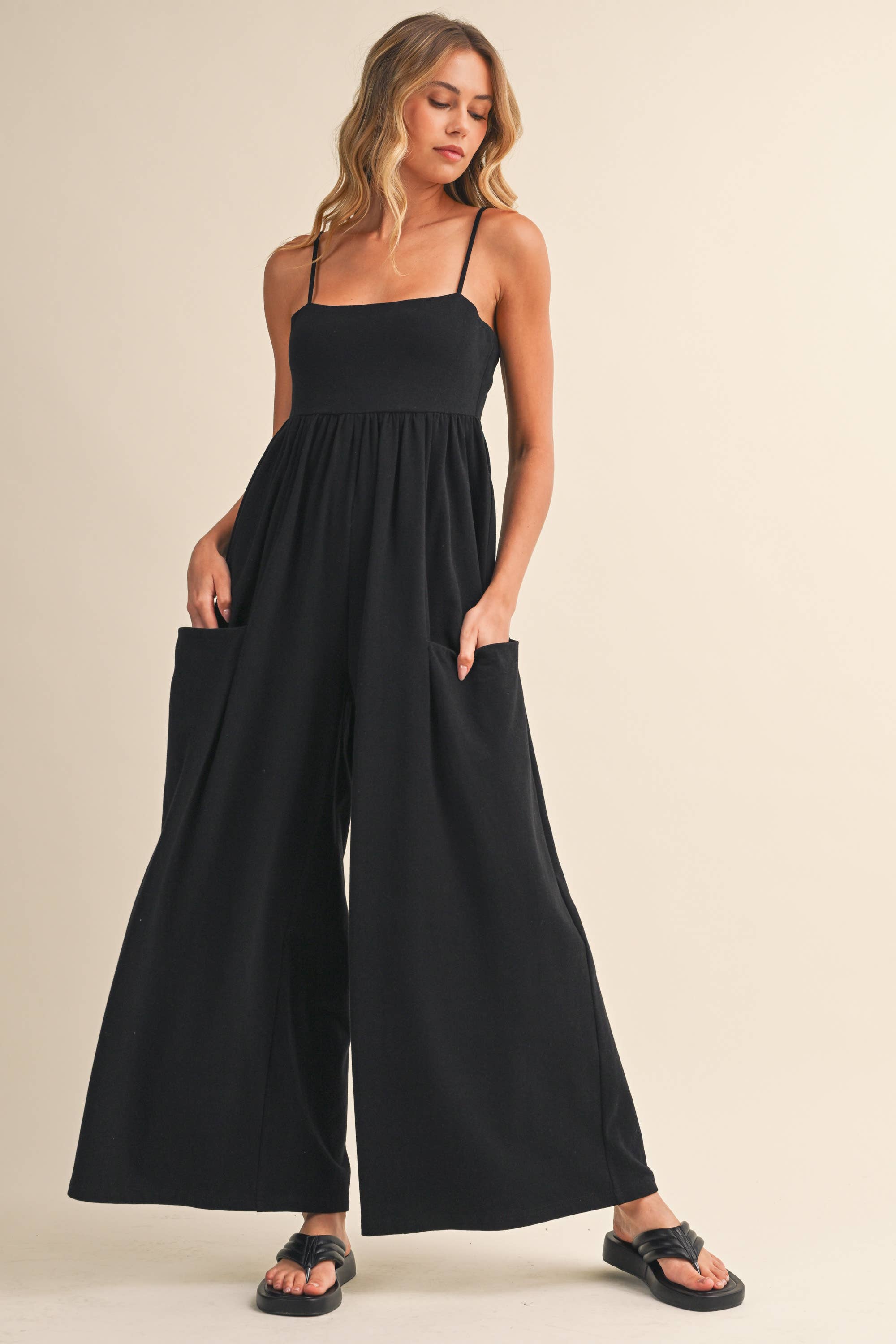 STRAPPY EMPIRE-WAIST WIDE-LEG JUMPSUIT