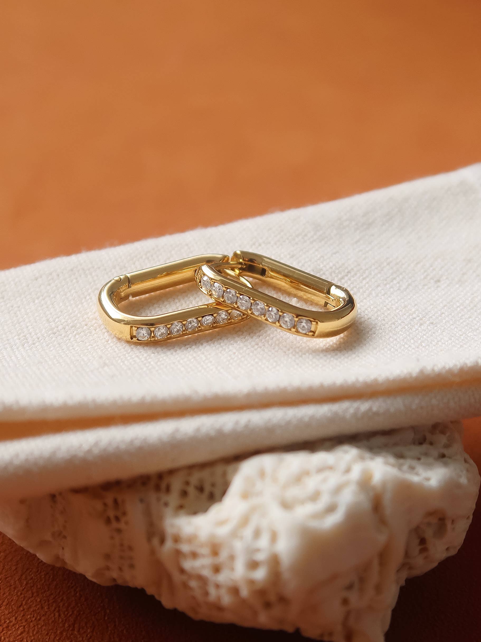 Marze 18K Gold Non-Tarnish CZ Oval Huggie Earrings