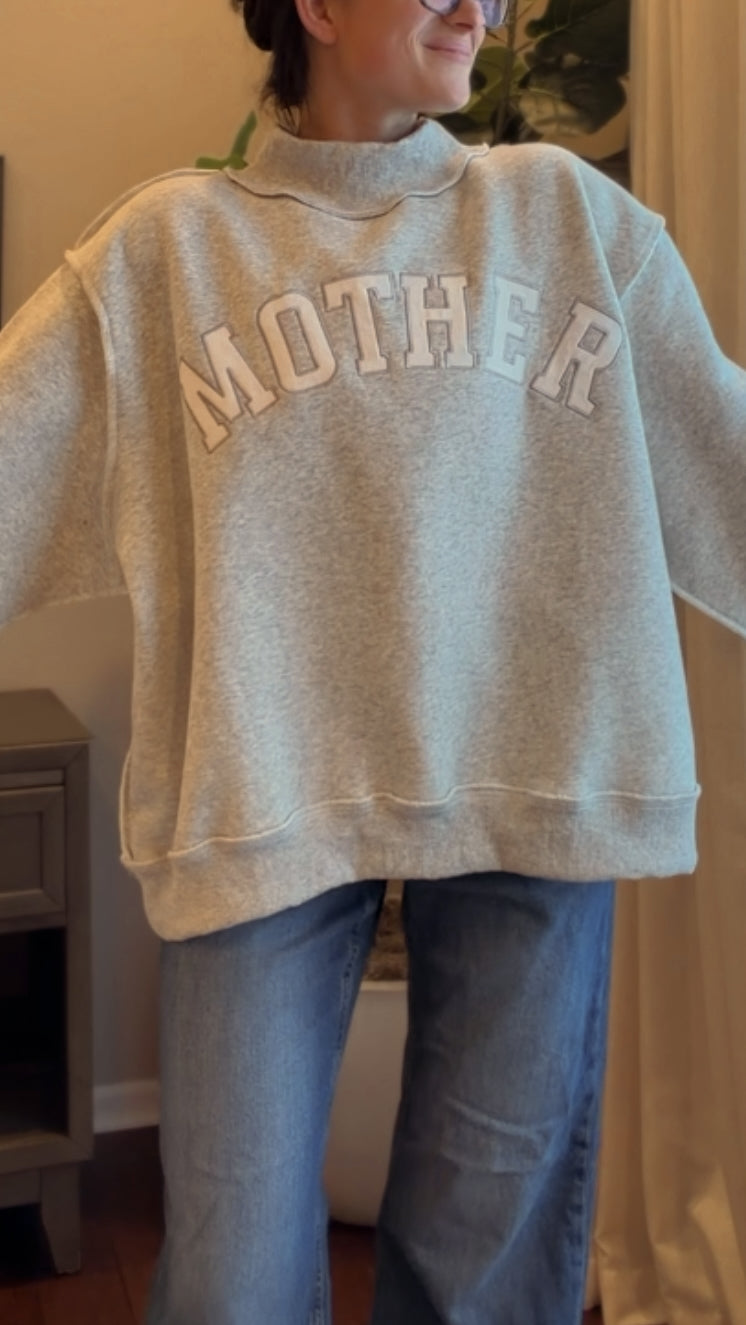 MOTHER Embroidered Mock Neck Sweatshirt