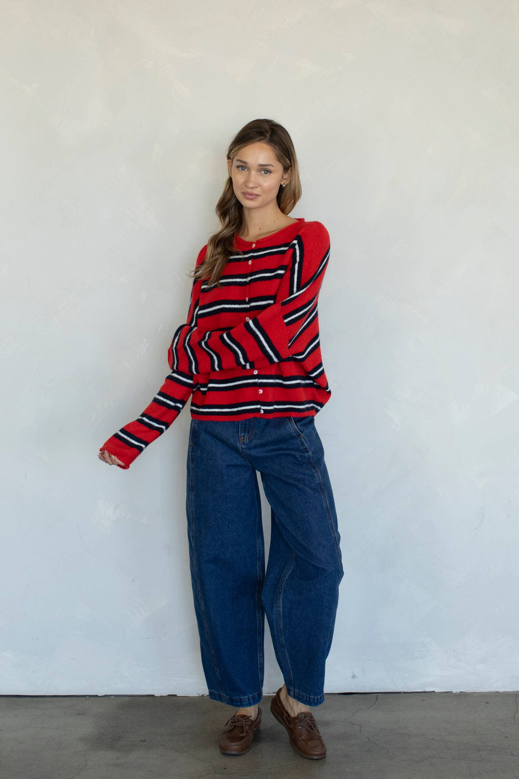 Piper Cardigan - Rose Varsity Stripe
