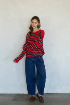 Piper Cardigan - Rose Varsity Stripe