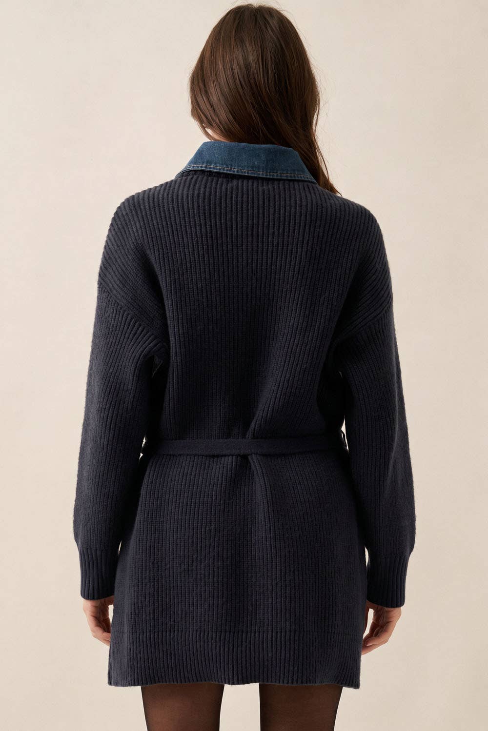 Collared Buttoned Mini Sweater Dress