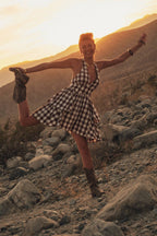 Gingham Plaid Ruffle Peplum V-Neck Halter Mini Dress