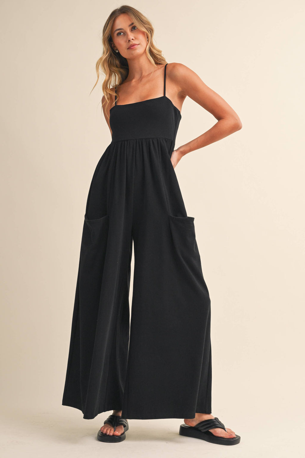 STRAPPY EMPIRE-WAIST WIDE-LEG JUMPSUIT