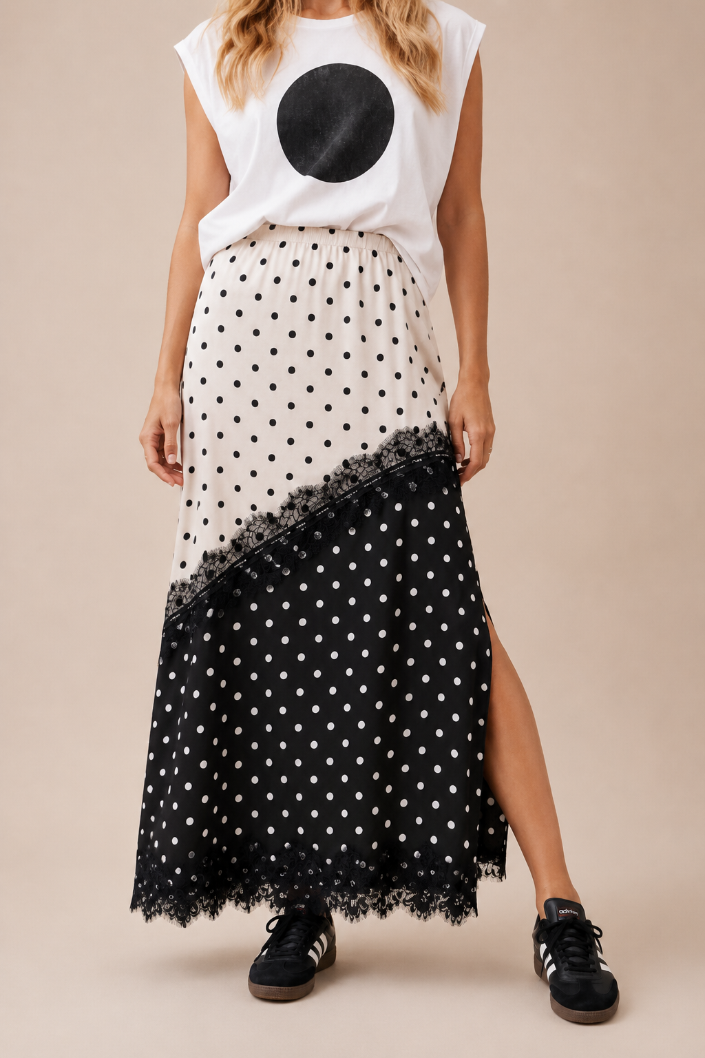 Asymmetrical Polka Dot Lace Maxi Skirt