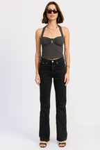 HALTER TIE BACK KNIT TOP WITH FRONT CUTOUT