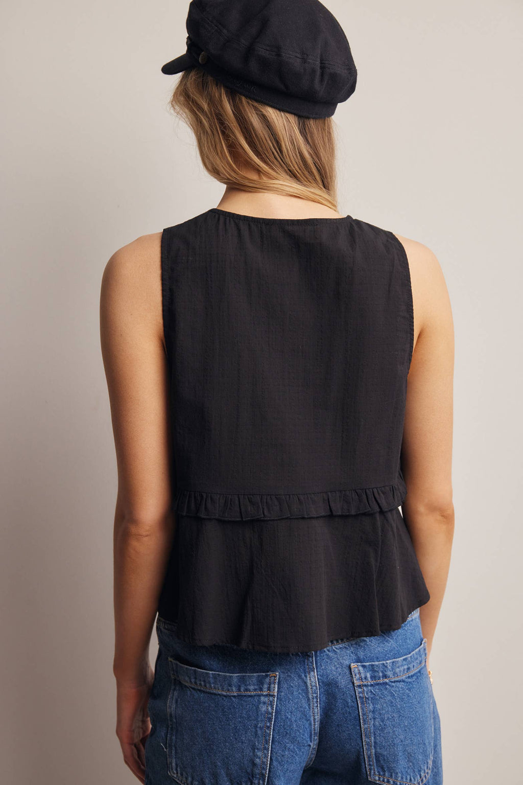 Lace Yoke Tie-Front Sleeveless Top