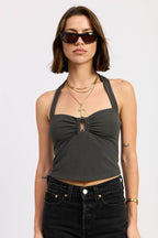 HALTER TIE BACK KNIT TOP WITH FRONT CUTOUT