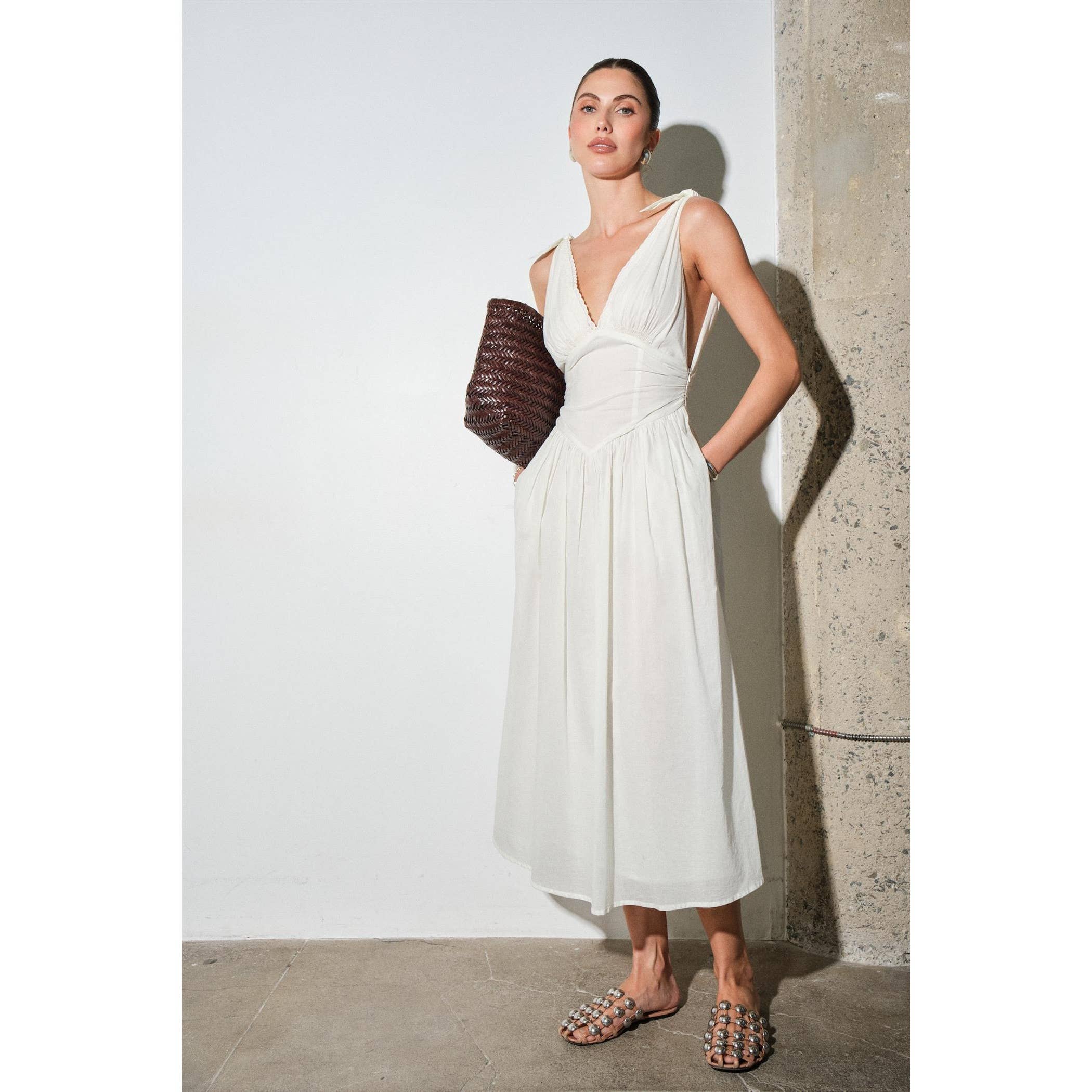 Biarritz Cotton Poplin Corset-Waist Maxi Dress