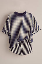 Oversized Striped Contrast Neck Boxy Tee