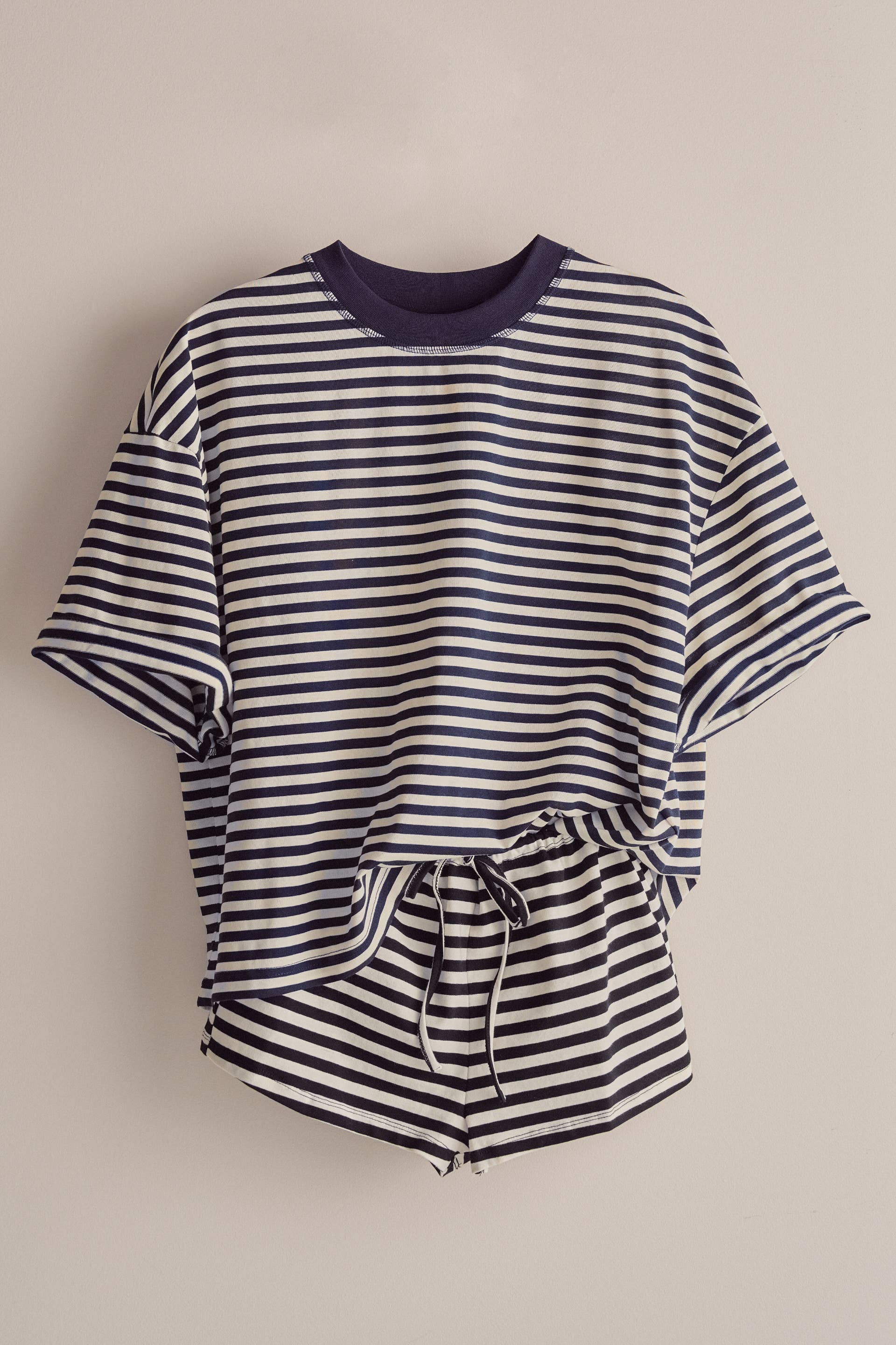 Oversized Striped Contrast Neck Boxy Tee