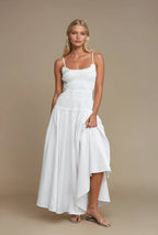 WHITE SMOCKED MAXI COTTON DRESS