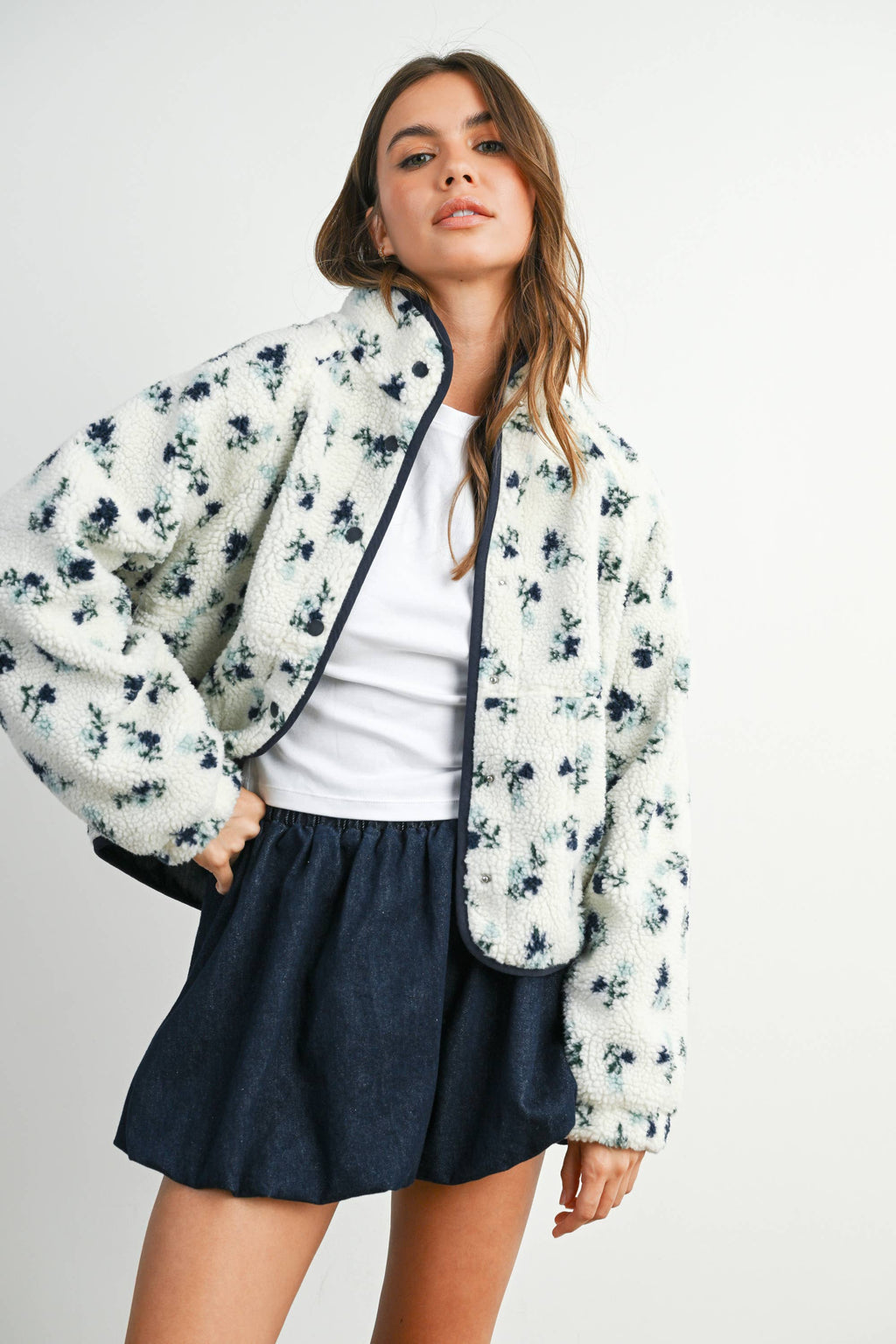 Floral Print Fluffy Fleece Jacket