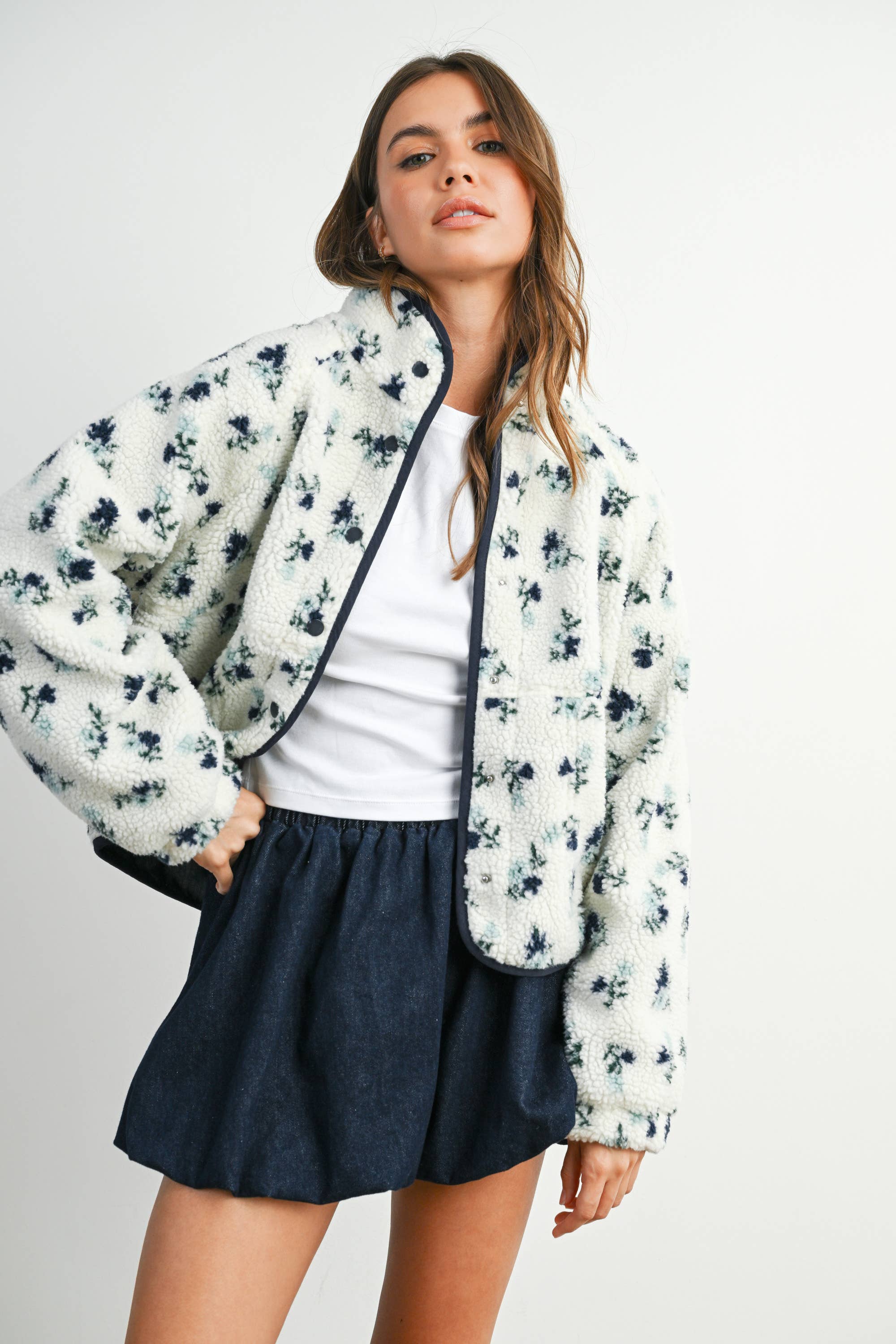 Floral Print Fluffy Fleece Jacket