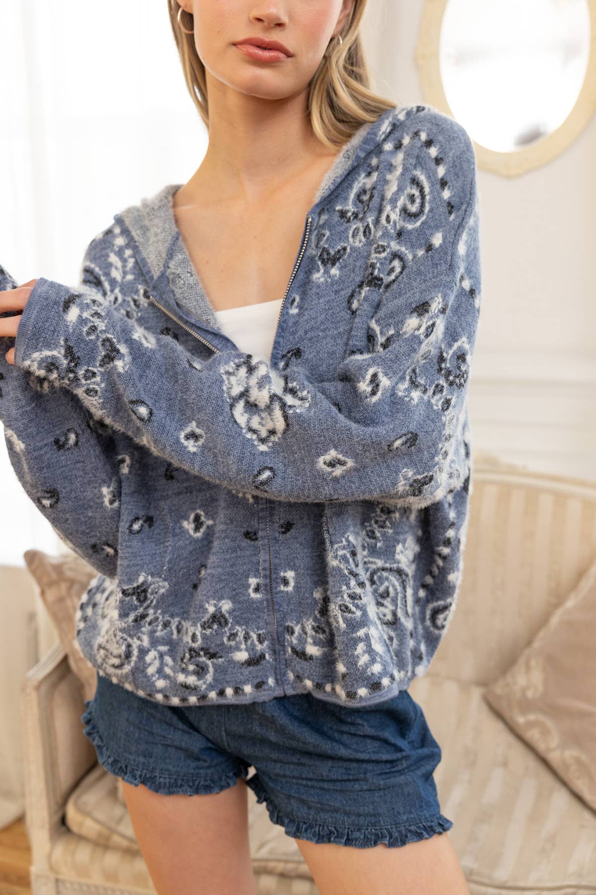 Pine Fuzzy Knit Hoodie Cardigan