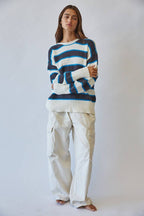 Navy/Teal Striped Knit Sweater