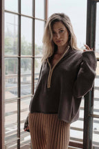 Textured Knit Half-Zip Mock-Neck Sweater