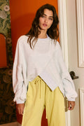 Asymmetric Hem Solid Terry Sweatshirt Top