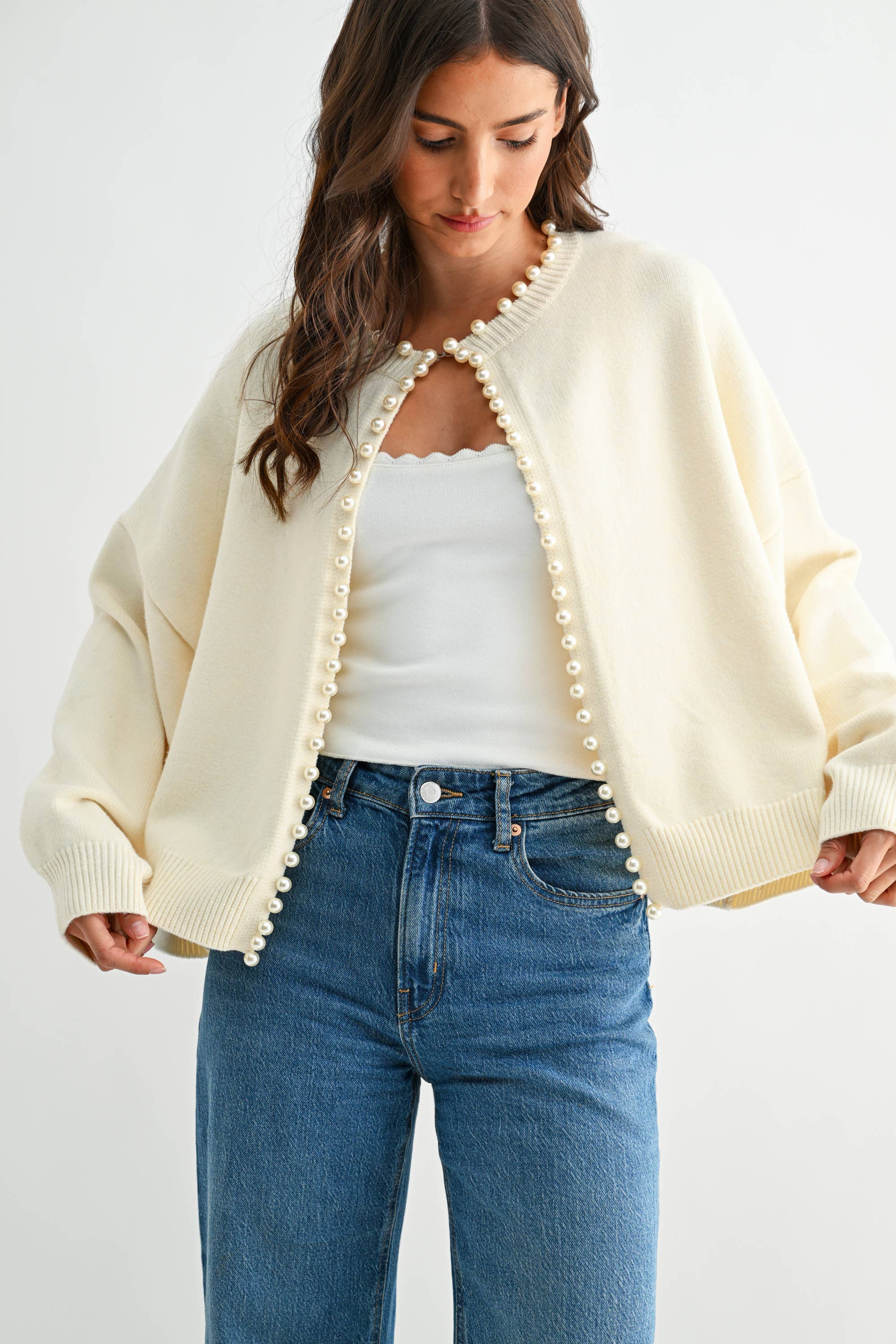 PEARL-EMBELLISHED CARDIGAN