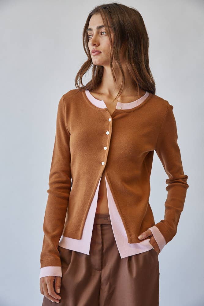Caramel/Rose Contrast Cardigan