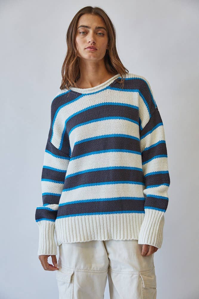 Navy/Teal Striped Knit Sweater
