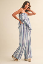 STRIPED RELAXED FIT TUBE TOP AND WIDE LEG PANTS SET