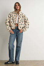 Floral Print Fluffy Fleece Jacket