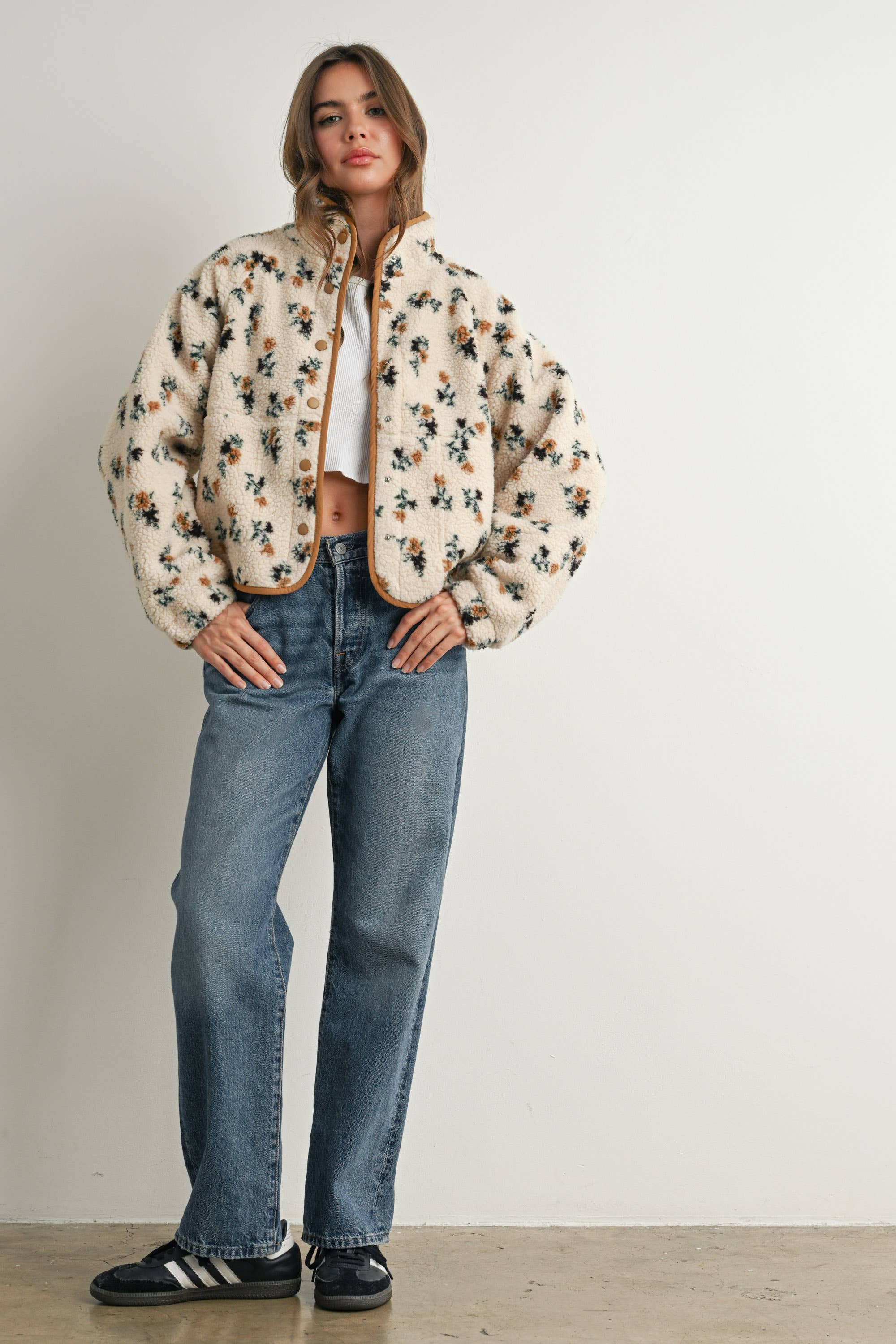 Floral Print Fluffy Fleece Jacket