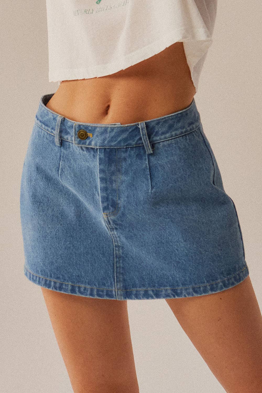 Denim Zip-Fly Belt Loop Mini Skort