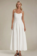WHITE SMOCKED MAXI COTTON DRESS