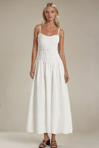 WHITE SMOCKED MAXI COTTON DRESS