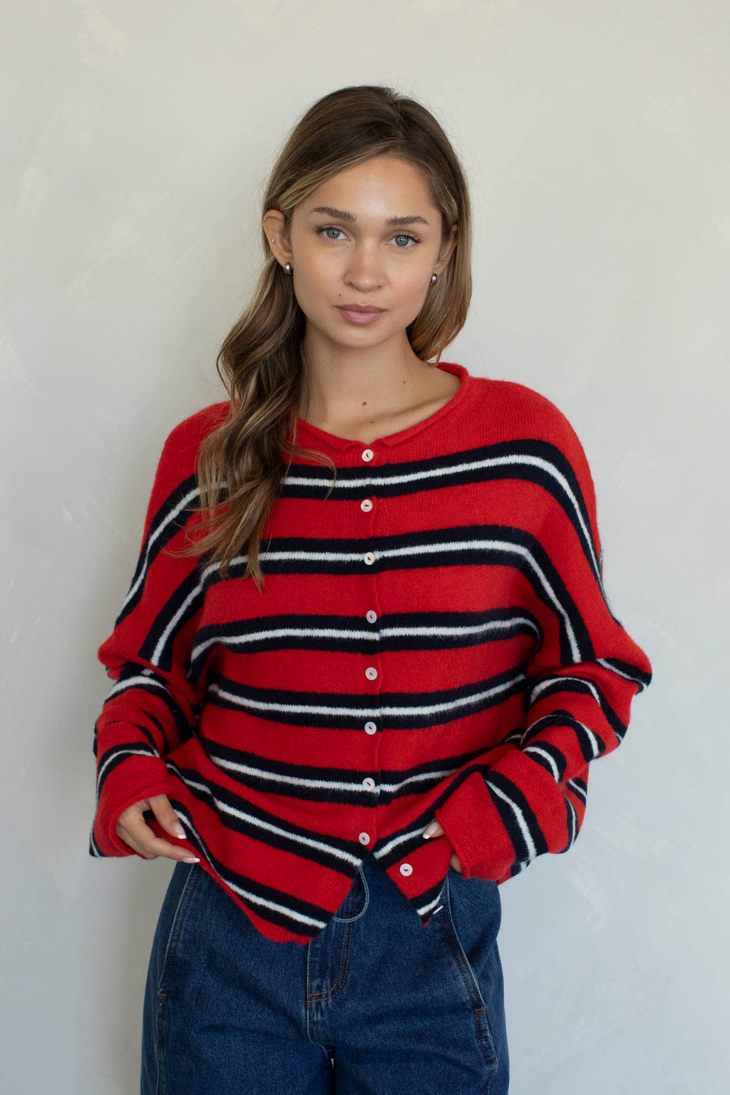 Piper Cardigan - Rose Varsity Stripe