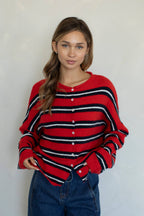 Piper Cardigan - Rose Varsity Stripe