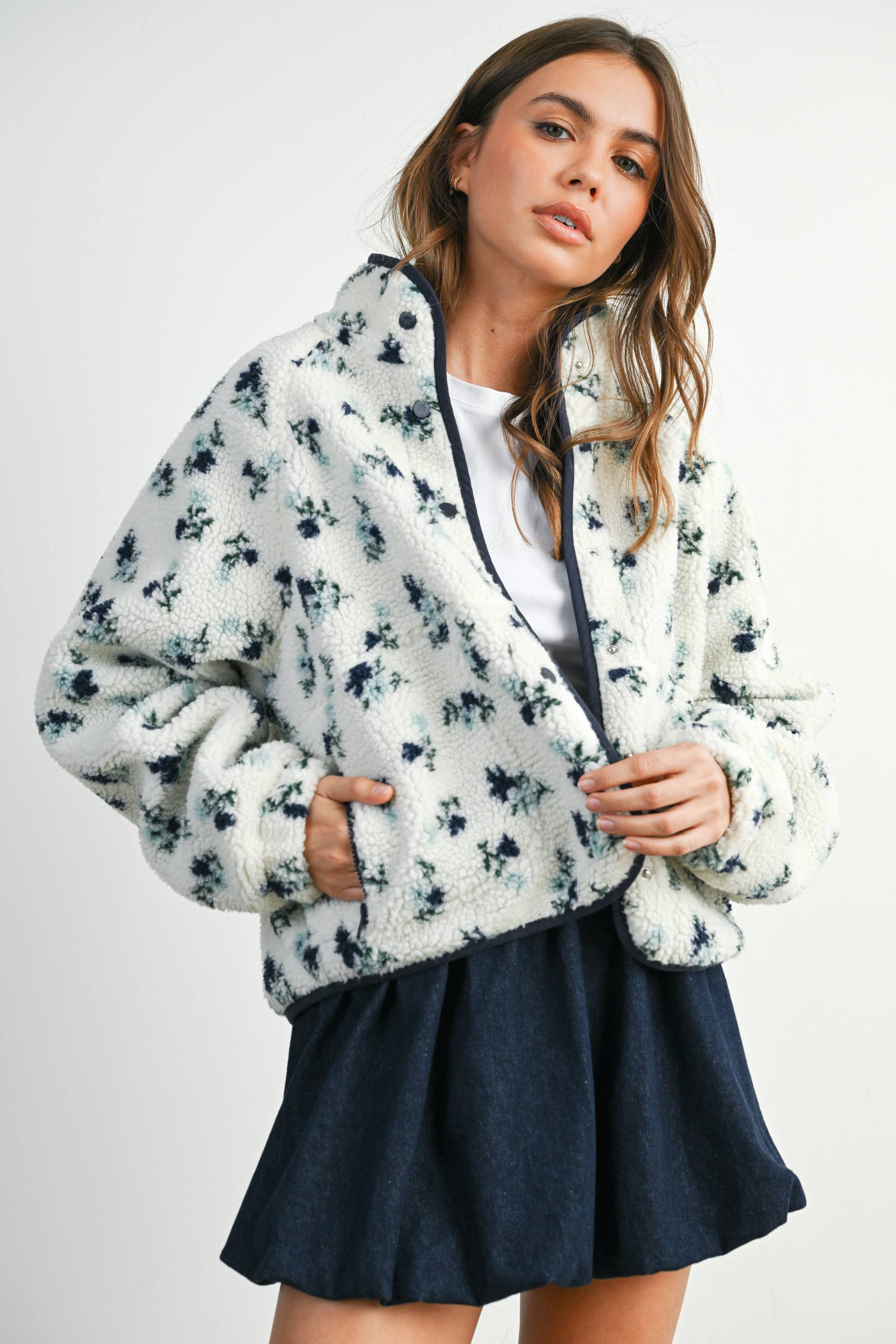 Floral Print Fluffy Fleece Jacket