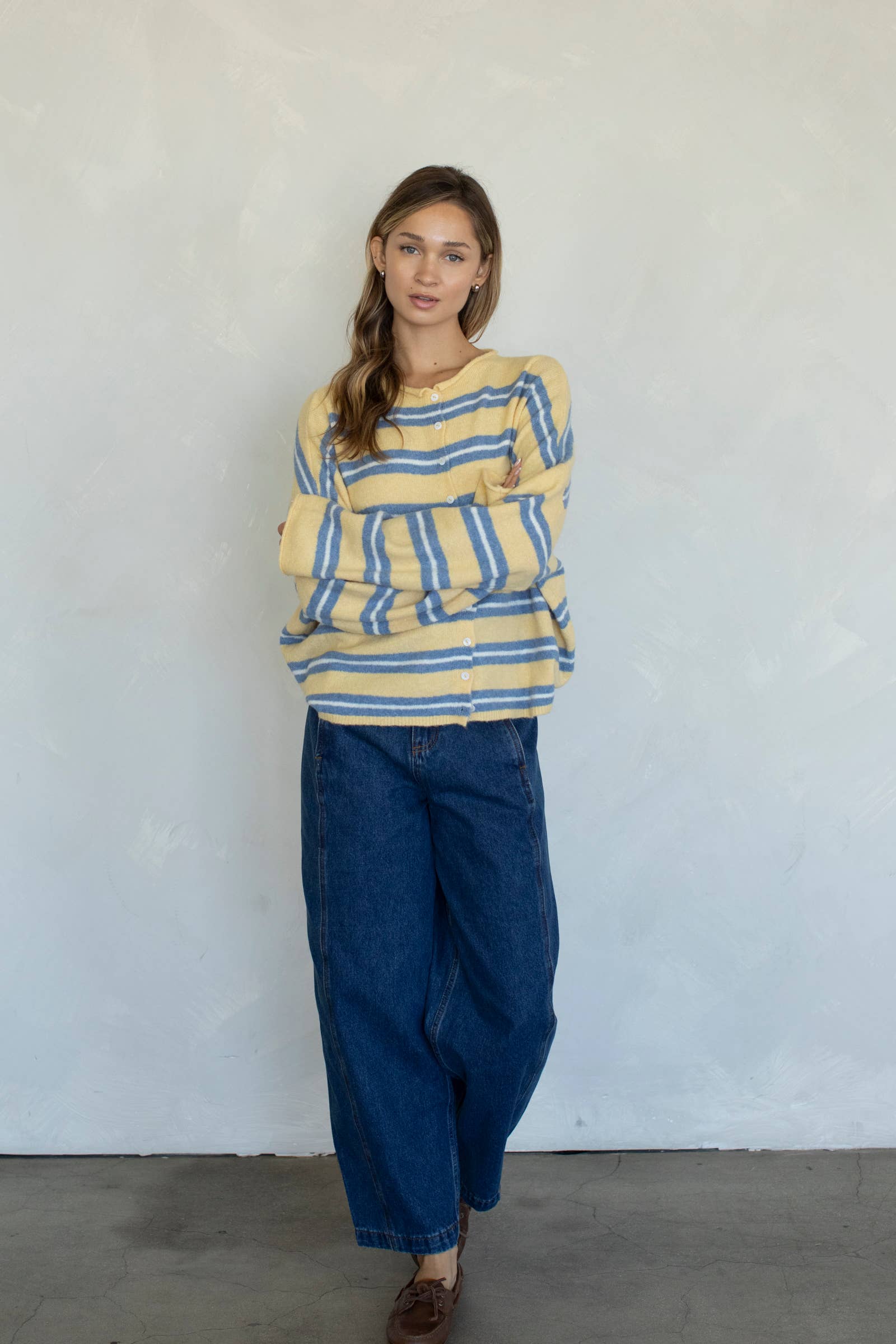 Piper Cardigan - Rose Varsity Stripe