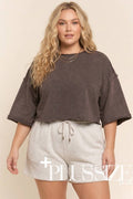 Mineral Washed  Crop Top in Plus Size