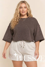 Mineral Washed  Crop Top in Plus Size