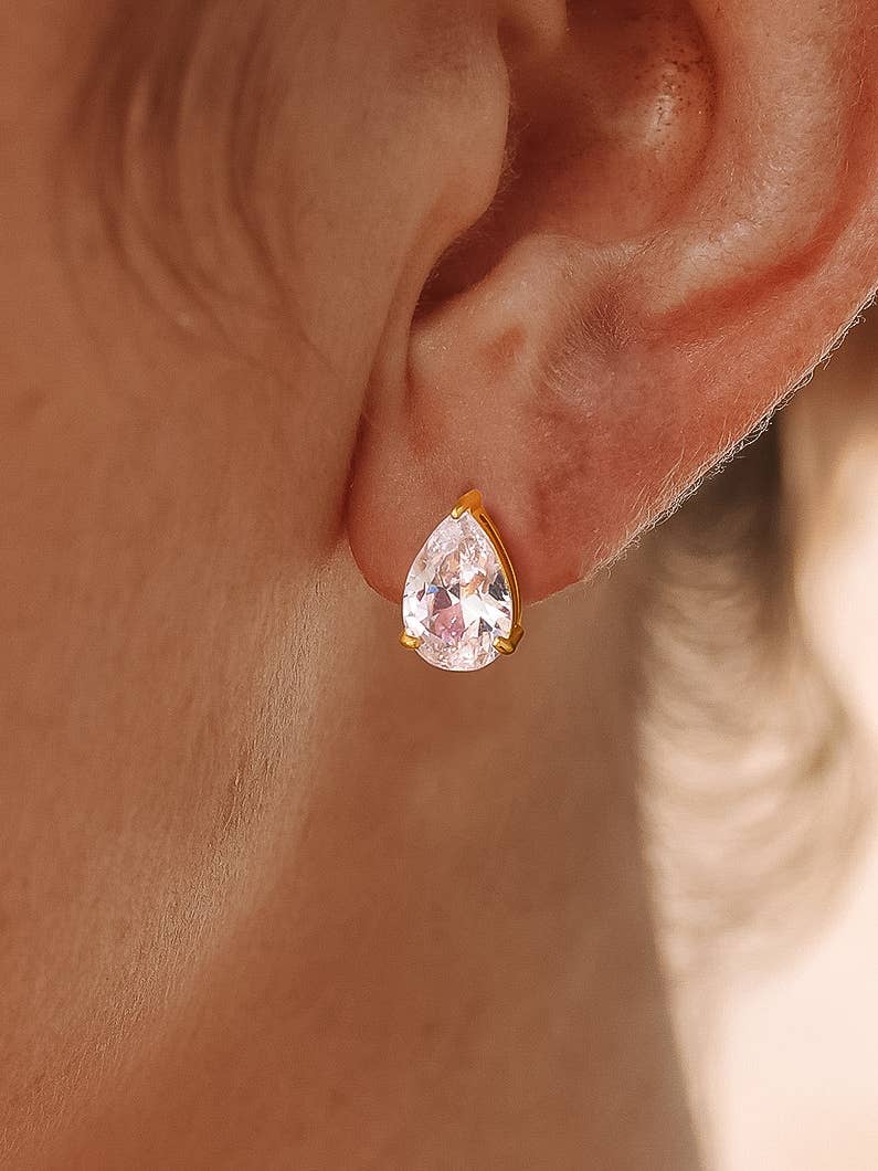 Avenn 18K Gold Non-Tarnish Round CZ Flat Back Earrings