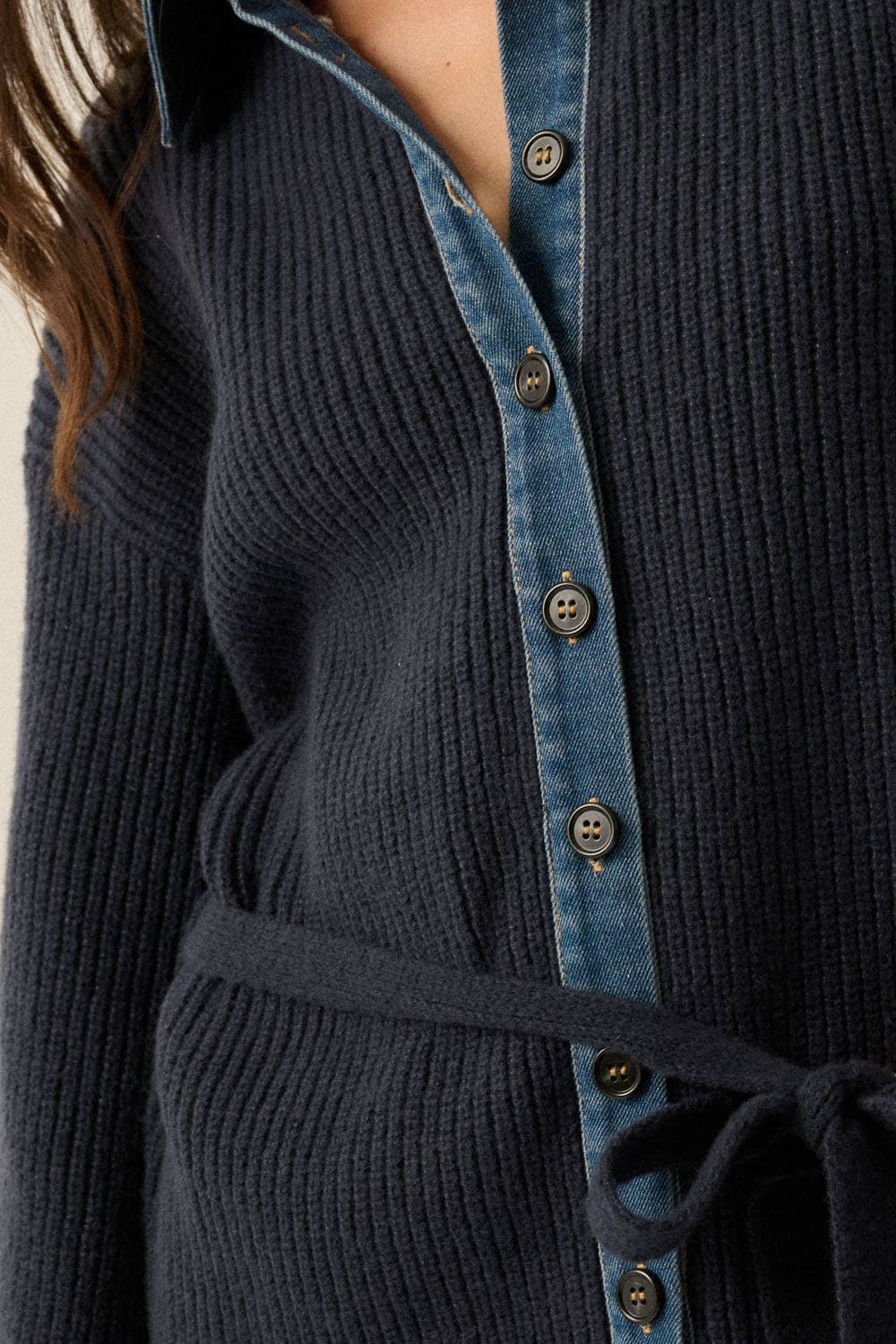 Collared Buttoned Mini Sweater Dress
