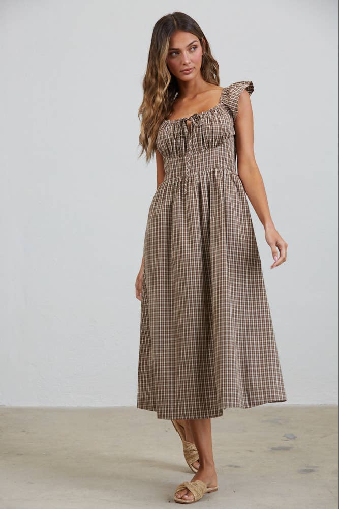 Dakota Checked Ruffle Midi Dress