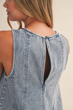 DENIM LONGLINE SLEEVELESS TOP AND SHORTS SET