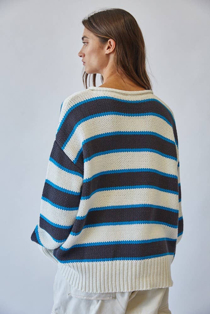 Navy/Teal Striped Knit Sweater