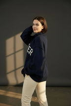 MOTHER Embroidered Mock Neck Sweatshirt