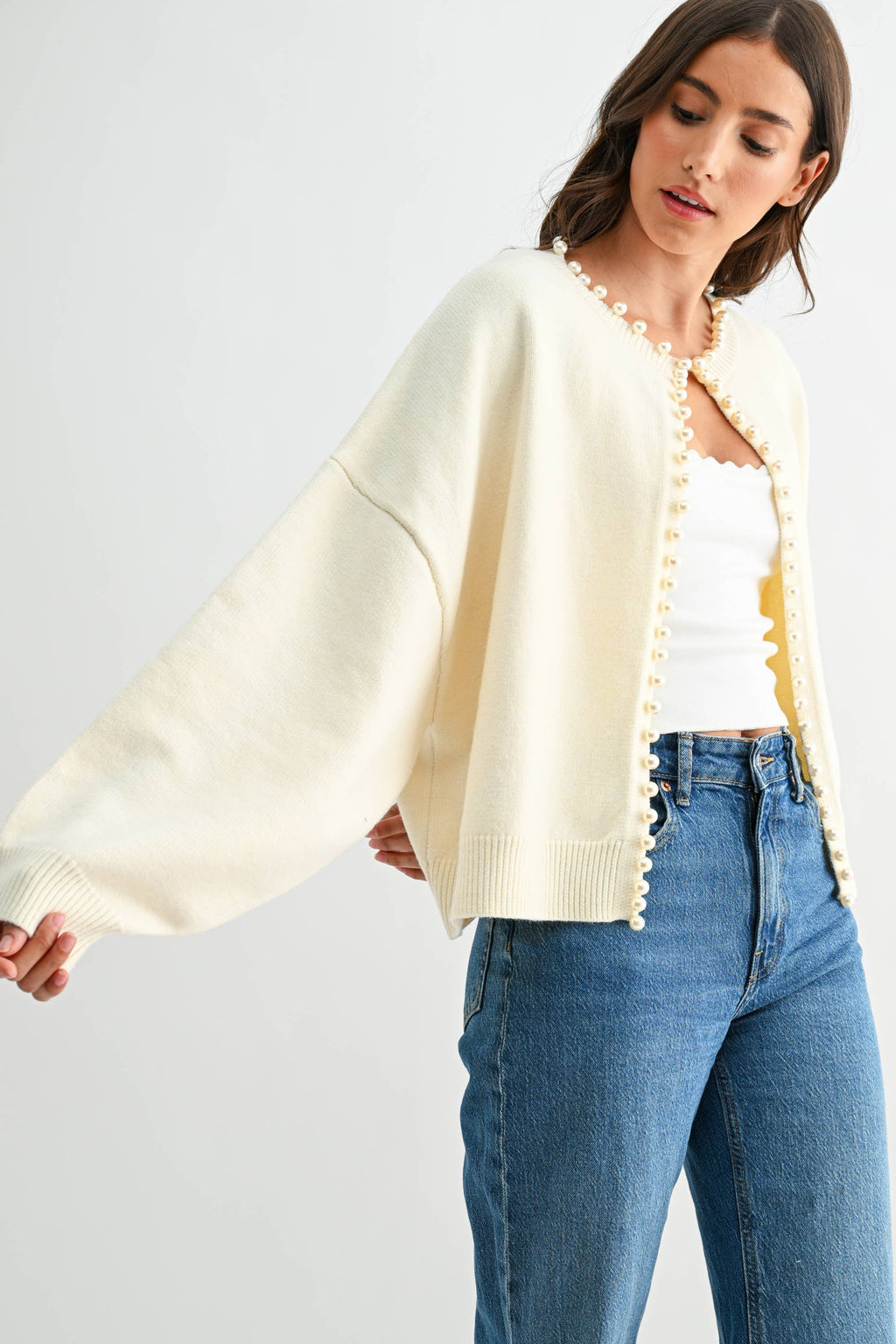 PEARL-EMBELLISHED CARDIGAN