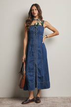 Lace-Up Denim Maxi Dress