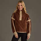 Brown & Tan Half Zip Sherpa Fleece Sweatshirt