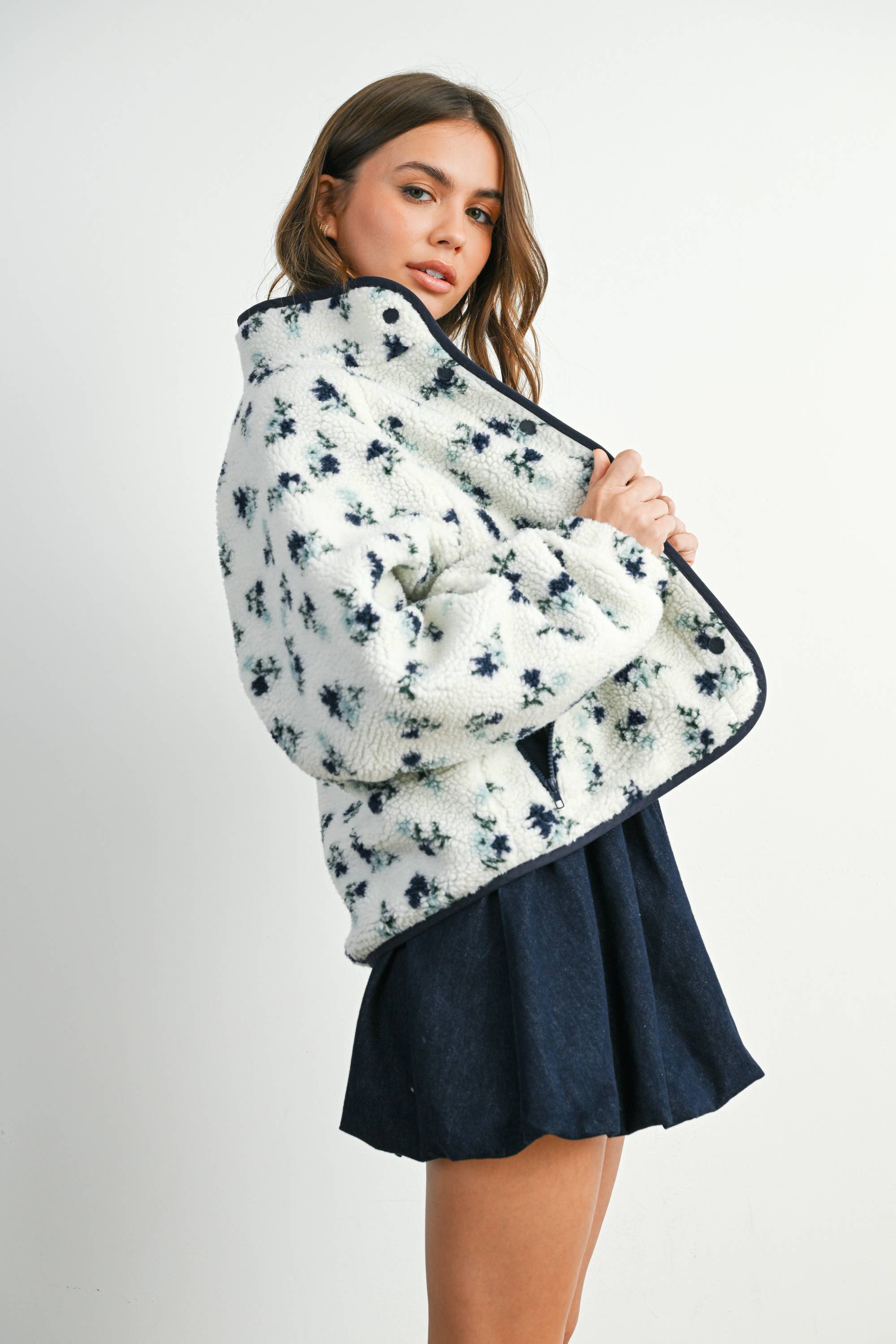 Floral Print Fluffy Fleece Jacket